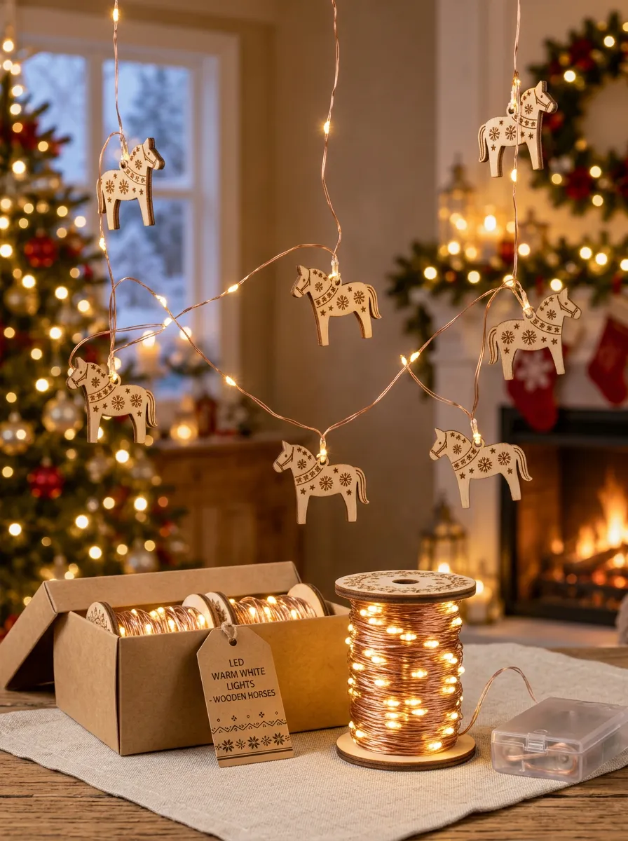 Wooden Horse Snowflake Christmas LED String Lights