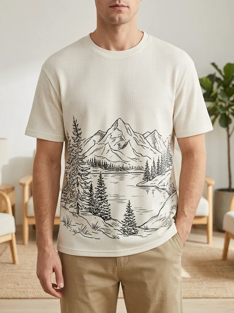 Men's Nature Lover Mountain Forest Landscape Classic Crew Neck T-Shirt