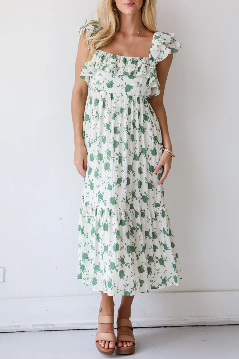 Green Floral Midi Dress