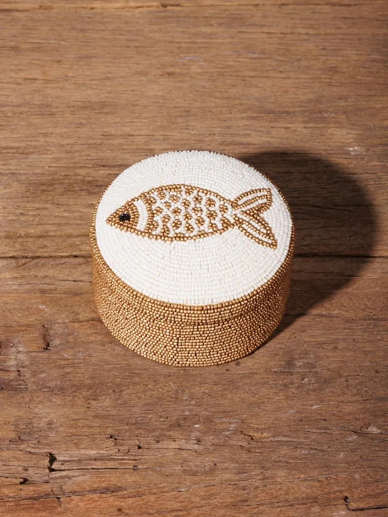 Beaded Round Keepsake Storage Box