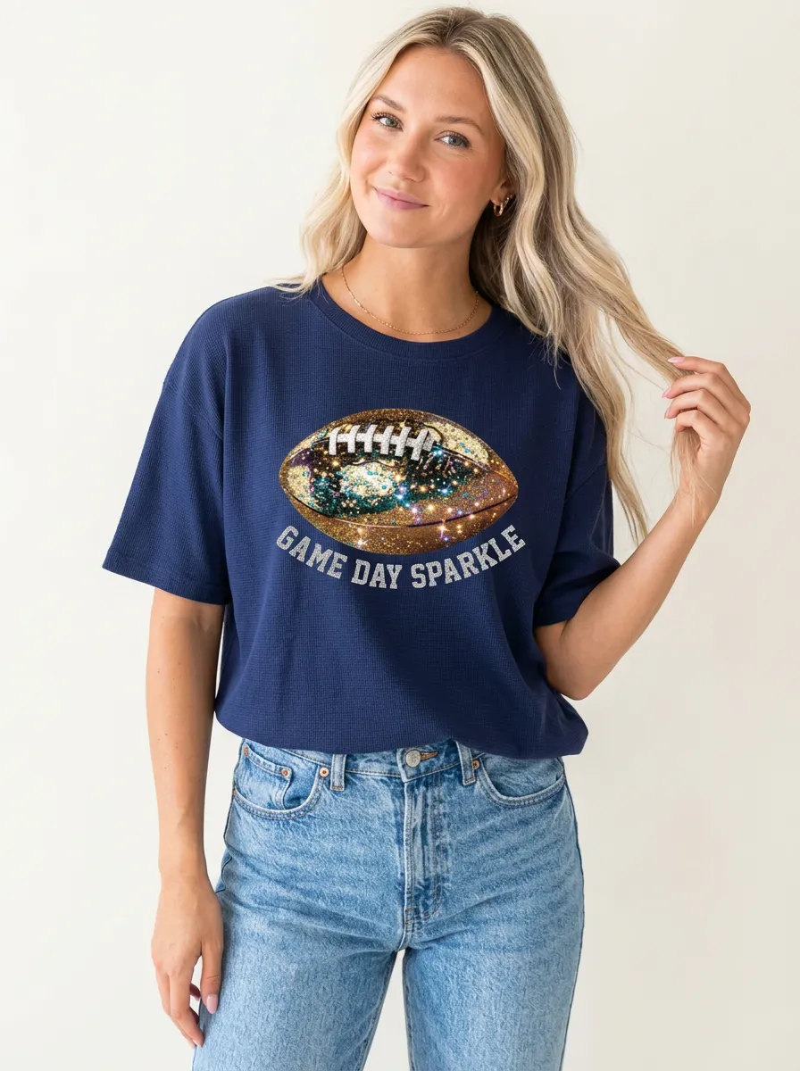 Women's Gridiron Ball Sparkle Game Day Graphic T-Shirt