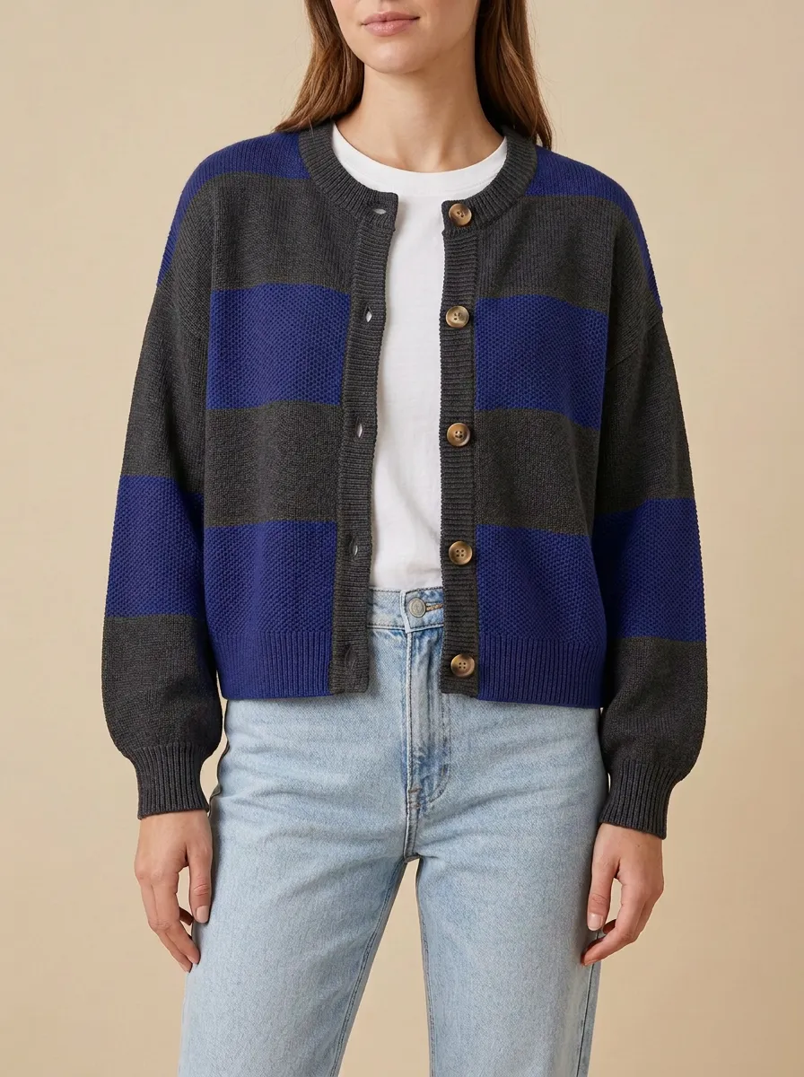 Sport Textured Rugby Striped Knit Cardigan