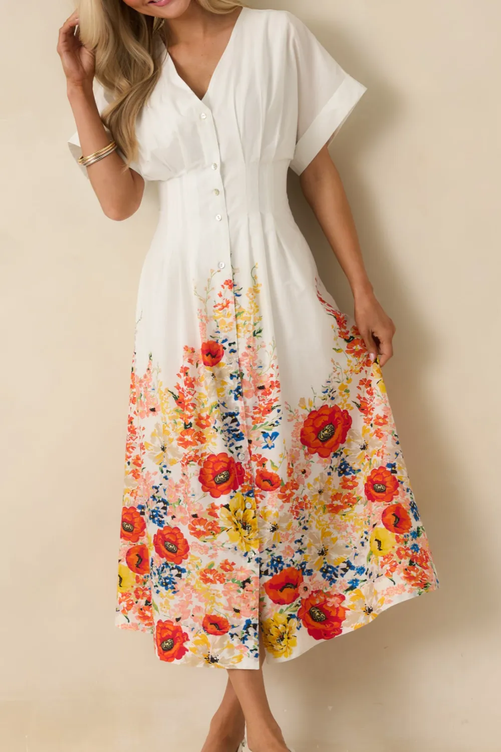 Floral White Midi Dress
