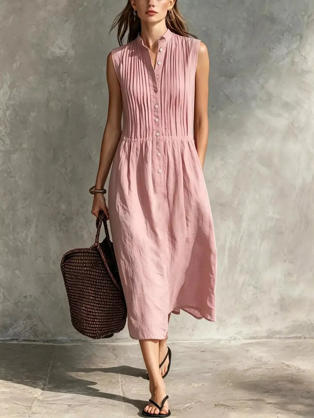 Sleeveless Button Front Midi Dress