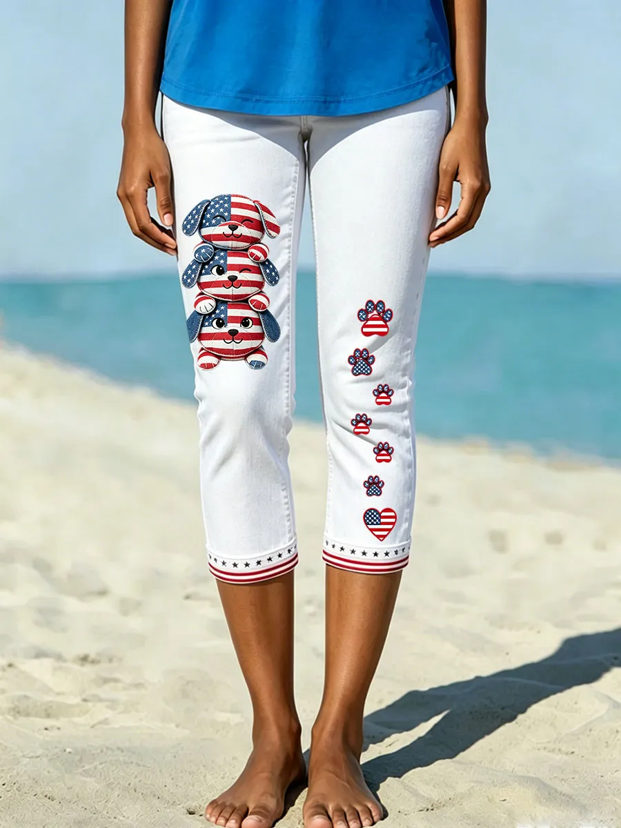 Women's American Paw Print Denim Pattern Leggings