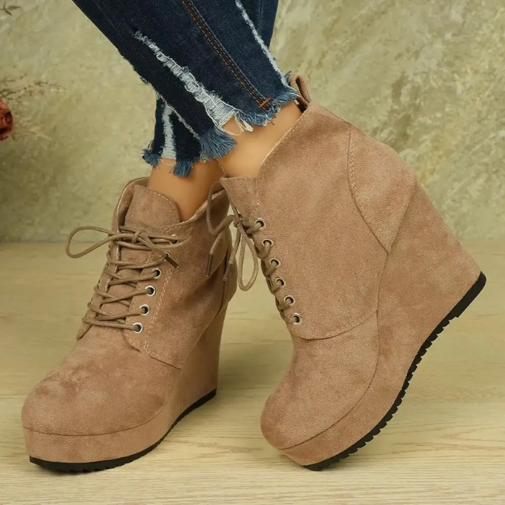 Lace Up Wedge Ankle Boots