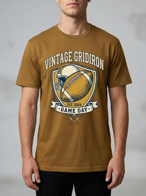 Men's Football Lover Vintage Gridiron Helmet Printed T-shirt