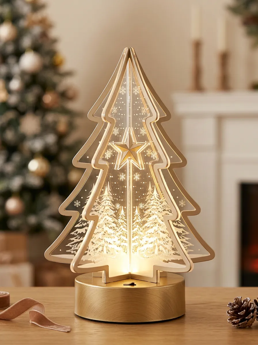 Festive Pine Tree Starry Pattern Christmas Light-Up Tree Decor