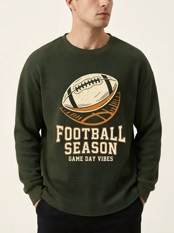 Men's American Football Season Game Day Vibes Printed Waffle Sweatshirt