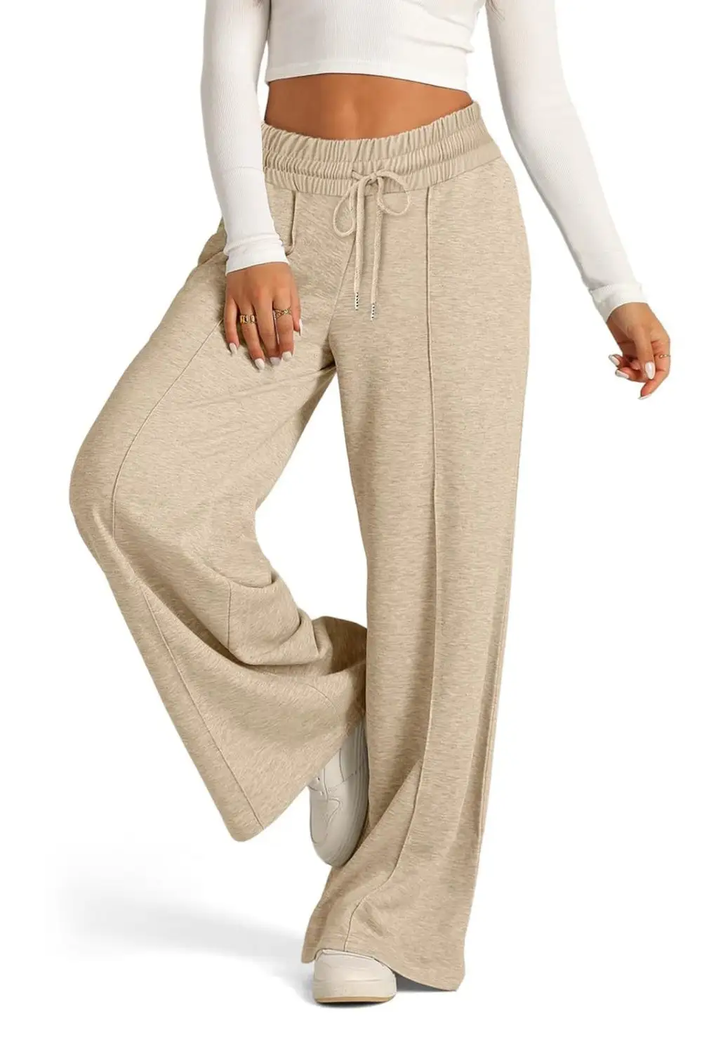 Relaxed Drawstring Elastic Waist Wide Leg Pants