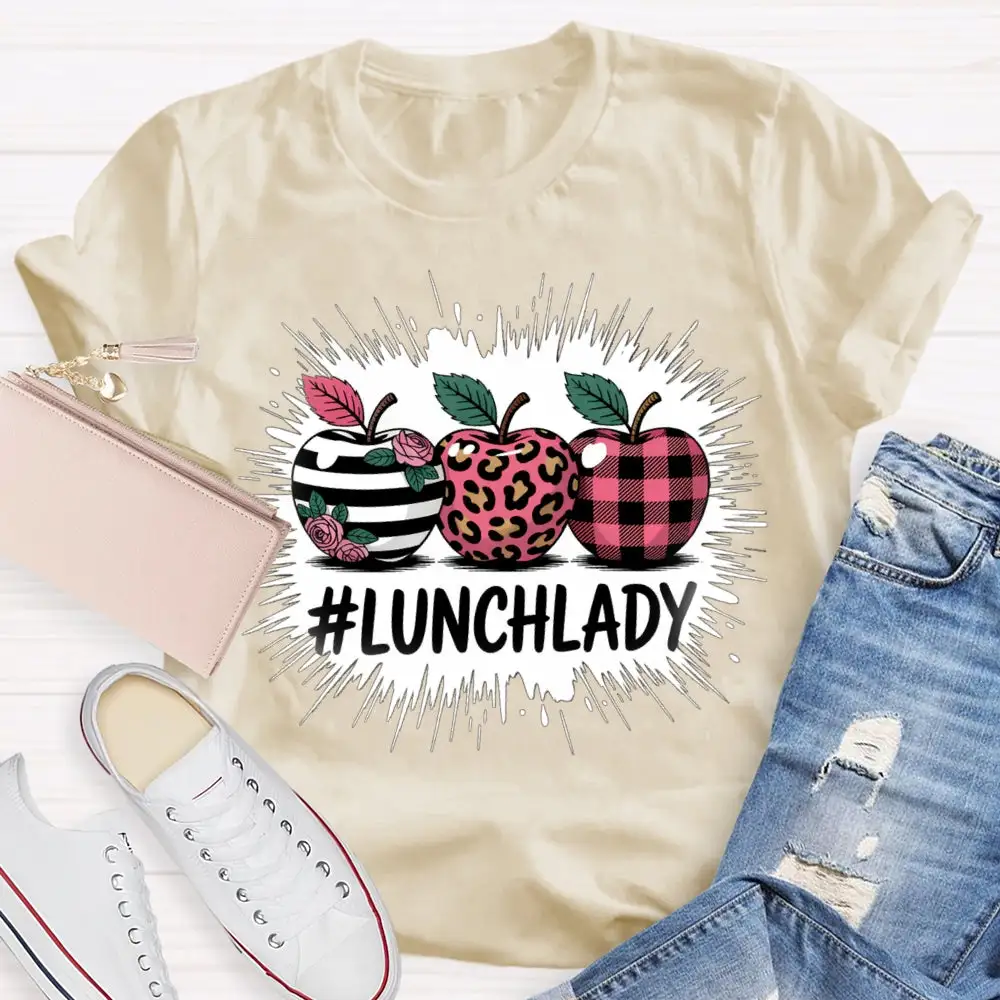 Lunch Lady Red Leopard Print Apple T-Shirt