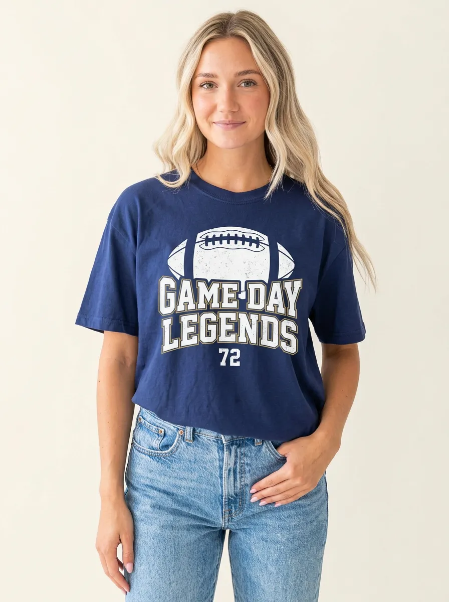 Women's Football Fan Game Day Legends 72 Printed T-shirt