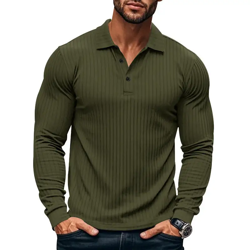 Long Sleeve Slim Fit Athletic Fine Knit Polo Shirt