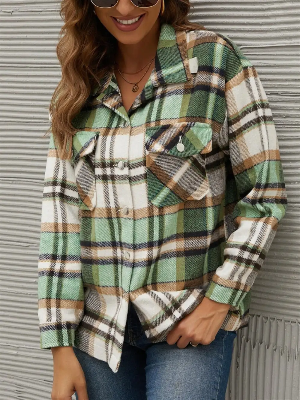 Tailored Collared Plaid Pocketed Jacket