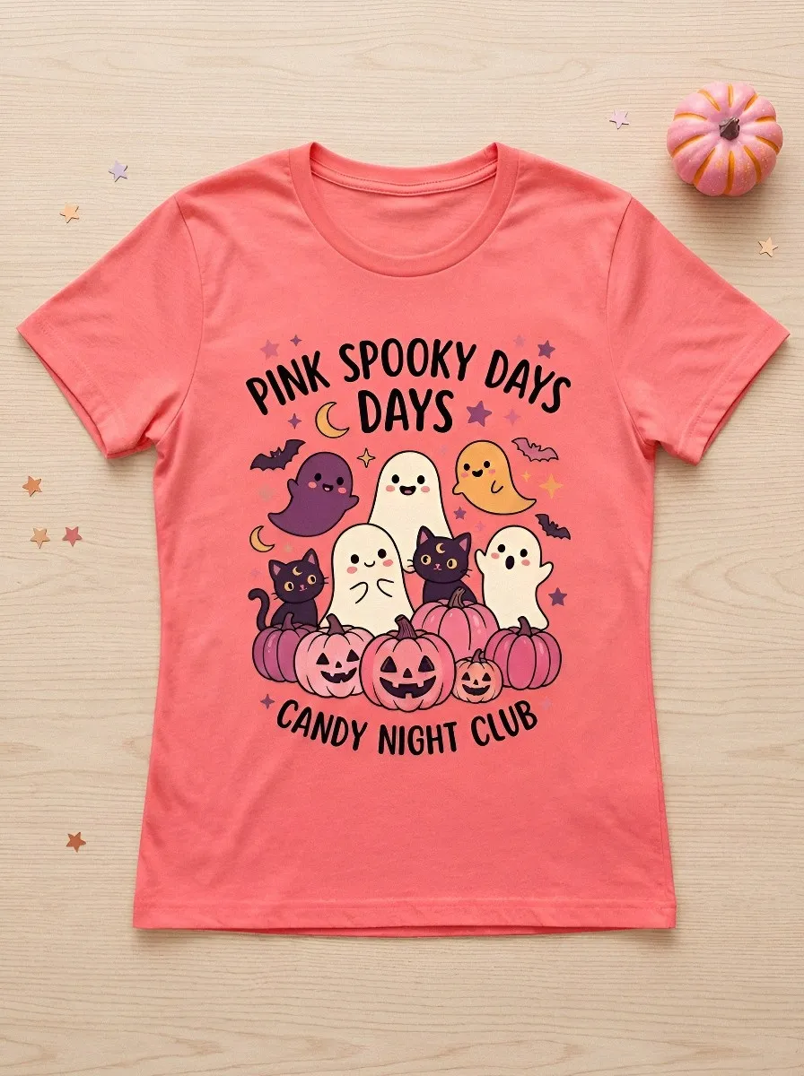 Witchy Ghost Cat Halloween Graphic T-Shirt