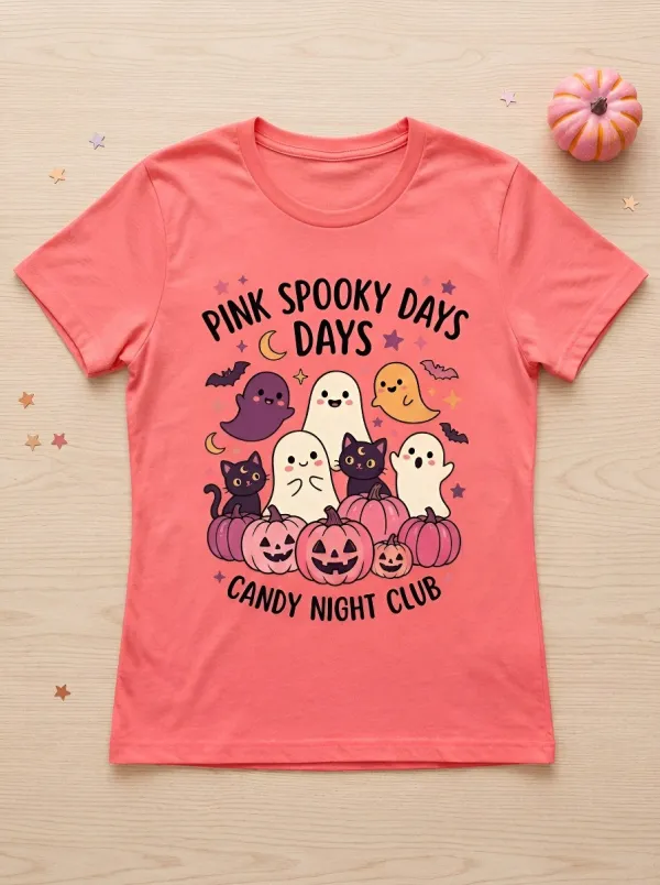 Witchy Ghost Cat Halloween Graphic T-Shirt