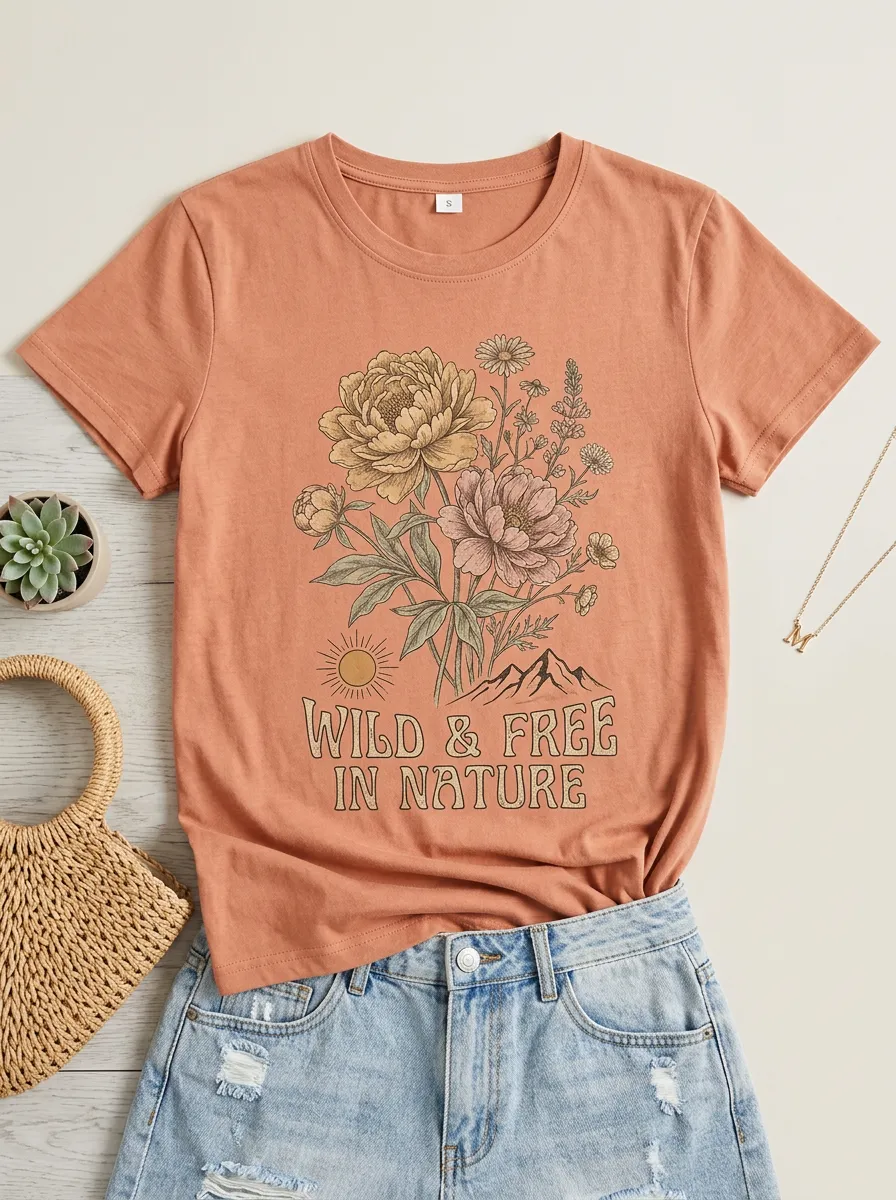 Nature Lover Wild And Free Floral Mountain T-Shirt