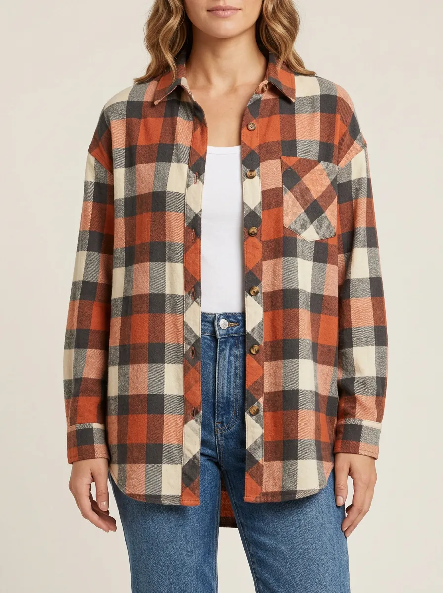 Cozy Printed Plaid Plaid Long-Sleeve Shirt
