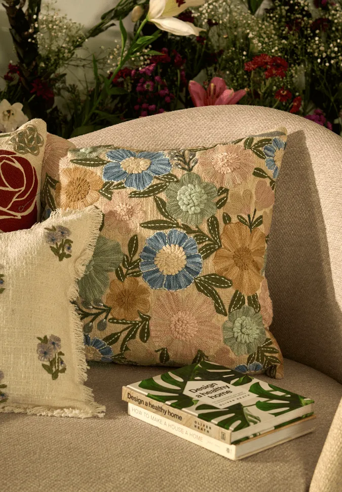 Woven Floral Textured Cotton Decorative Cushion Cover