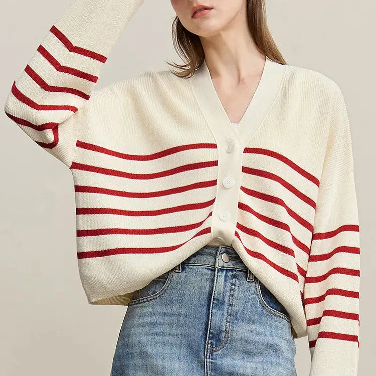 Cotton Button-Front V-Neck Relaxed-Fit Cardigan