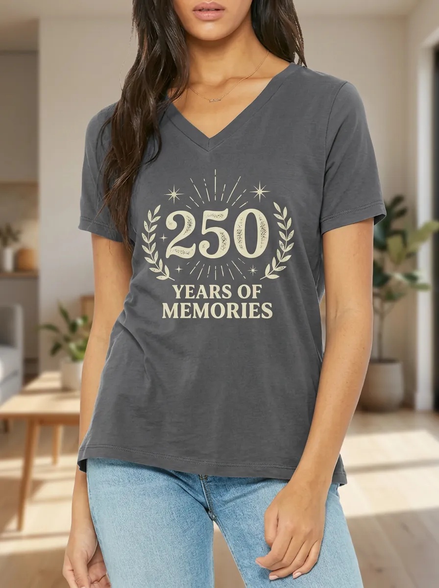 Women's 250 Years Of Memories Laurel Wreath Printed V-Neck T-Shirt