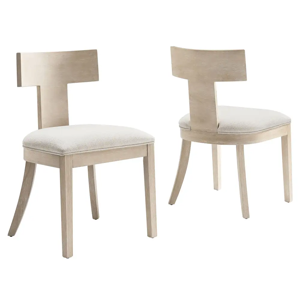 Wood and Fabric Upholstered Dining Chairs Set of Two