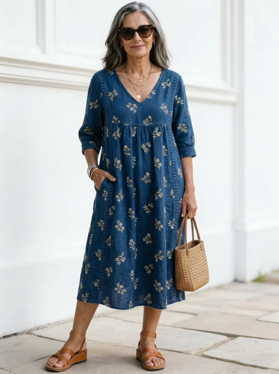 Women's Summer Vacation Floral Pattern Printed Midi Dress