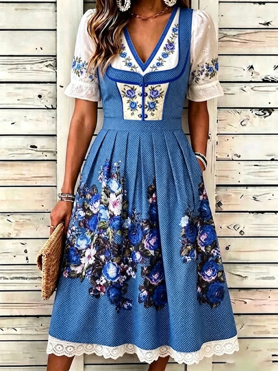 Women'S German Bavarian Vintage Floral Dress