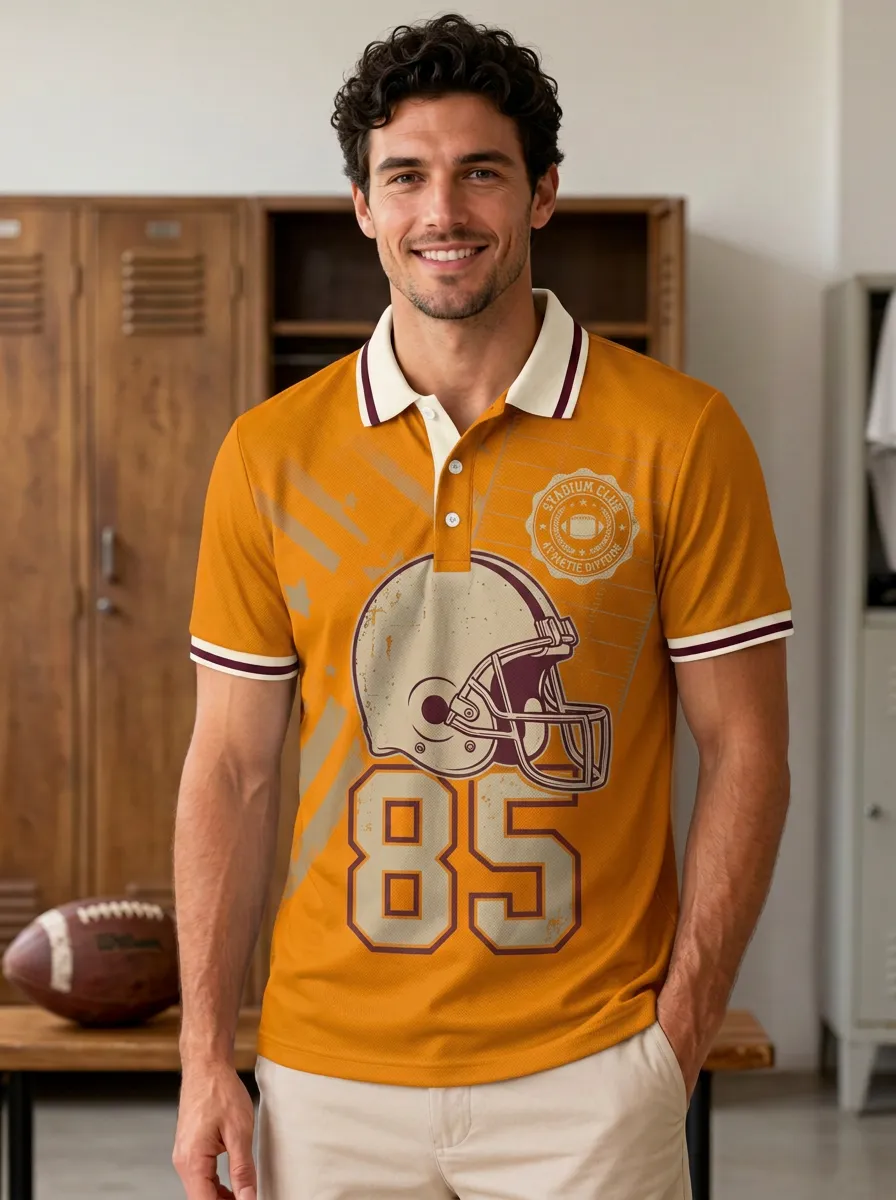 Men's Classic Gridiron Helmet Graphic Polo Shirt