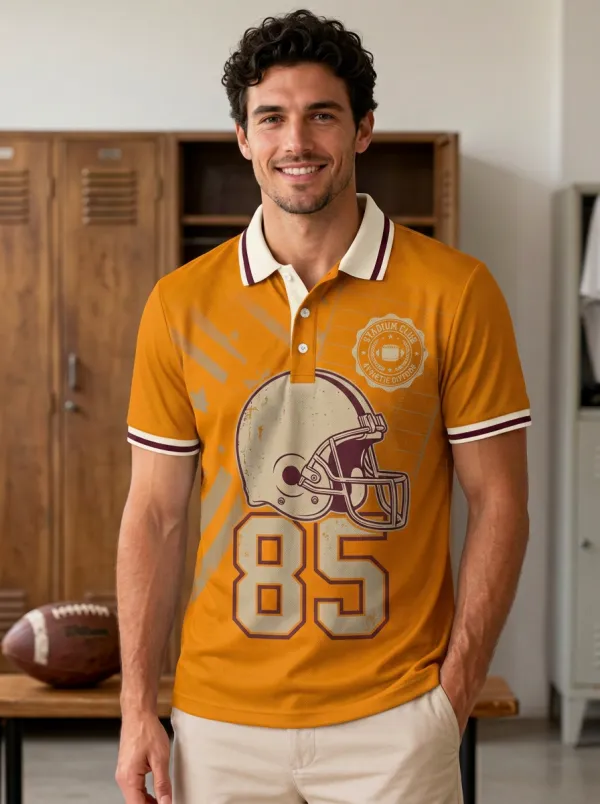 Men's Classic Gridiron Helmet Graphic Polo Shirt