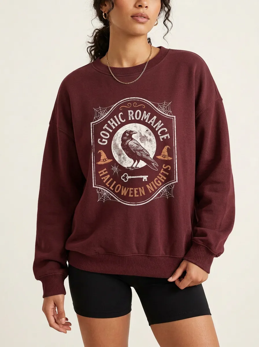 Women's Halloween Raven Moon Printed Causal Sweatshirt