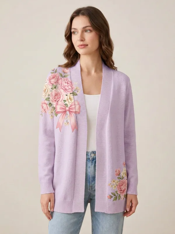 Women's Breast Cancer Awareness Pink Ribbon Floral Printed Cardigan