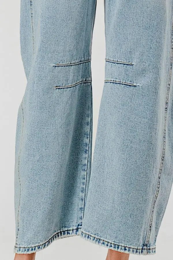 Relaxed Mid Rise Barrel Denim Pants