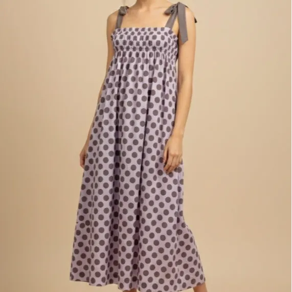Polka Dot Smocked Square Neck Dress