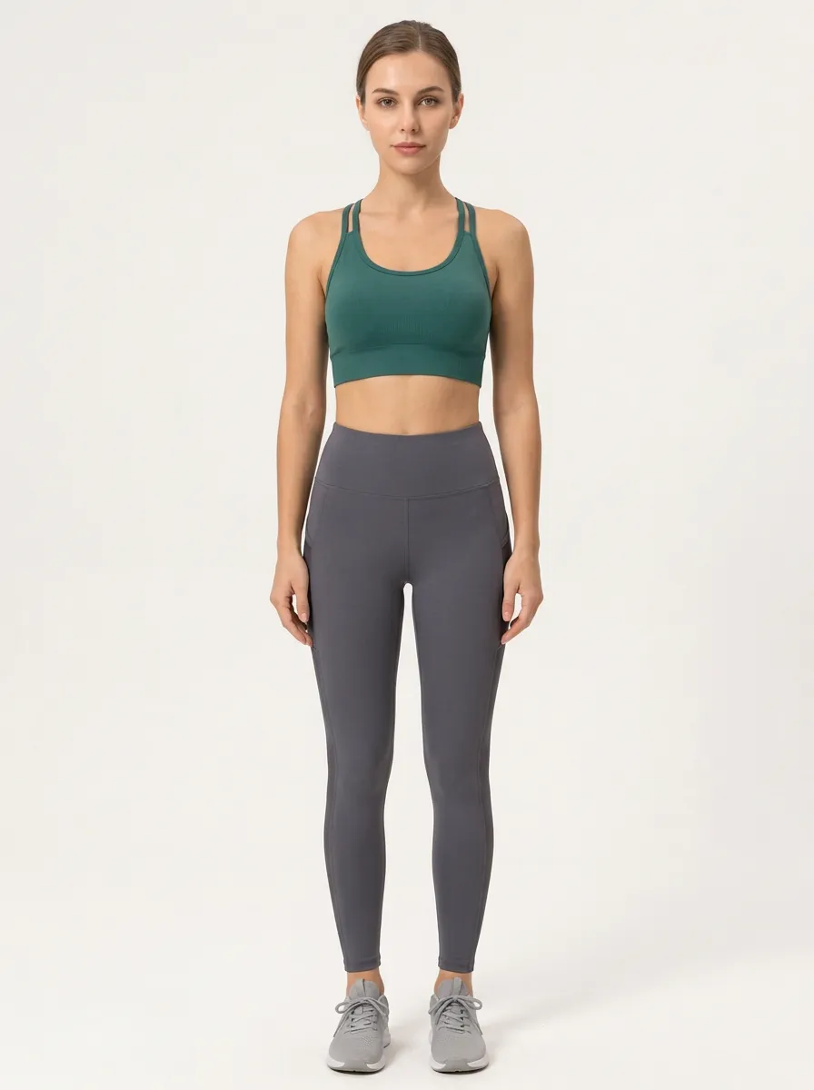 Women's Printed Solid Color Strappy Cross Back Sports Bra
