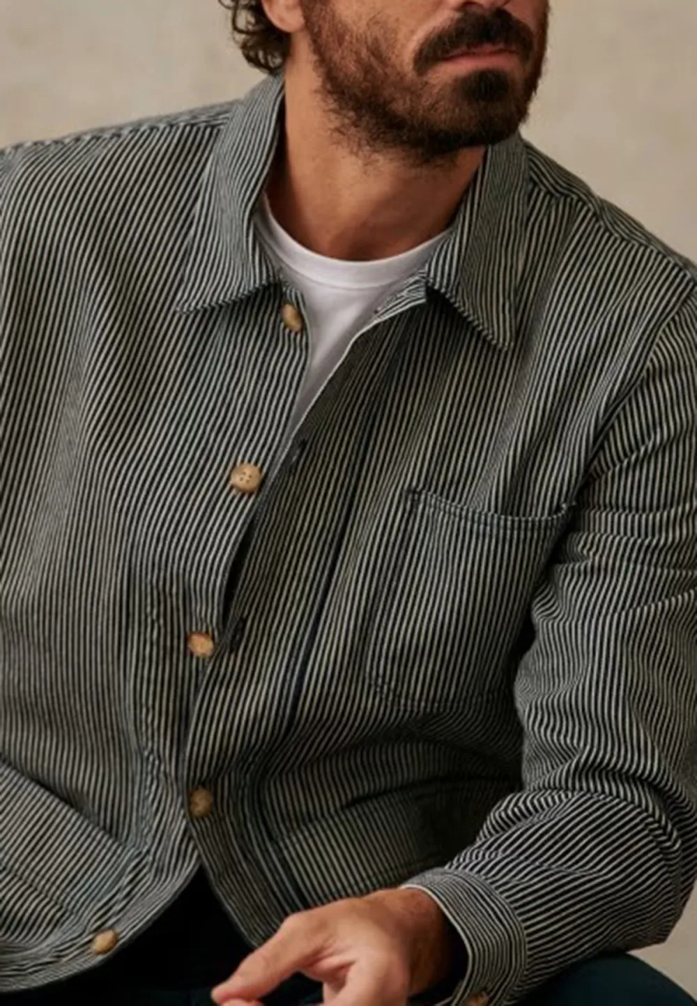 Grey Stripe Cotton Blend Casual Chore Jacket