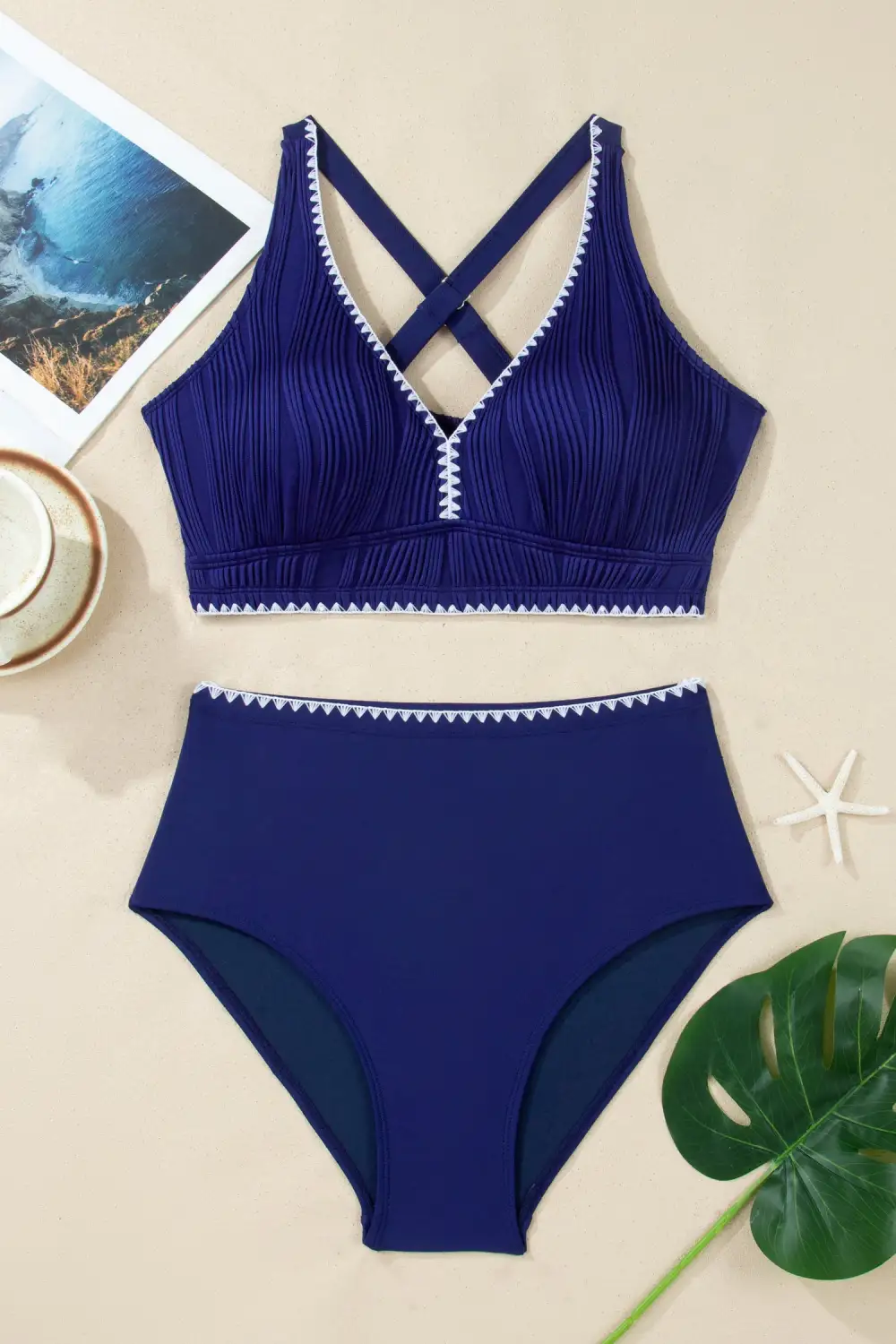 Shell Stitched Trim Bikini Swim Set