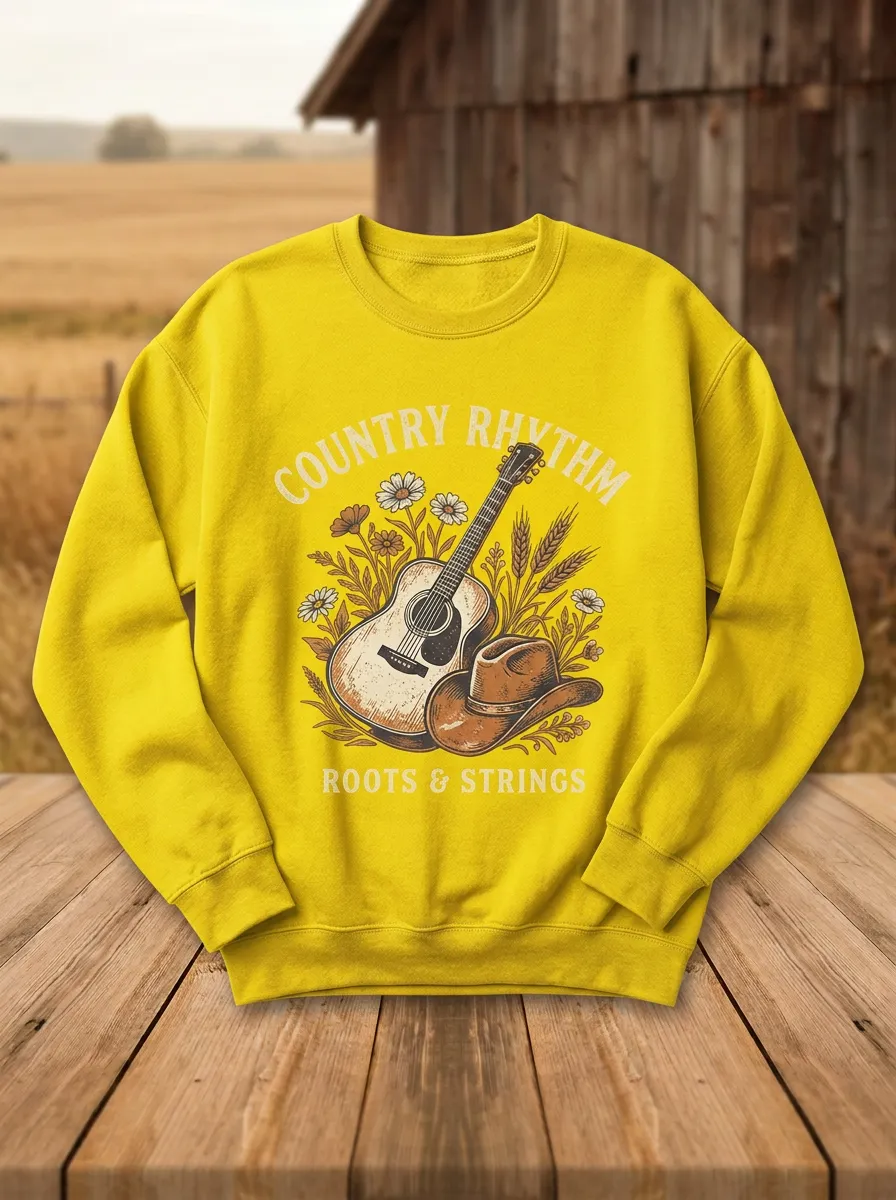 Guitar Cowboy-Hat Unisex Country Music Crew Neck Sweatshirt