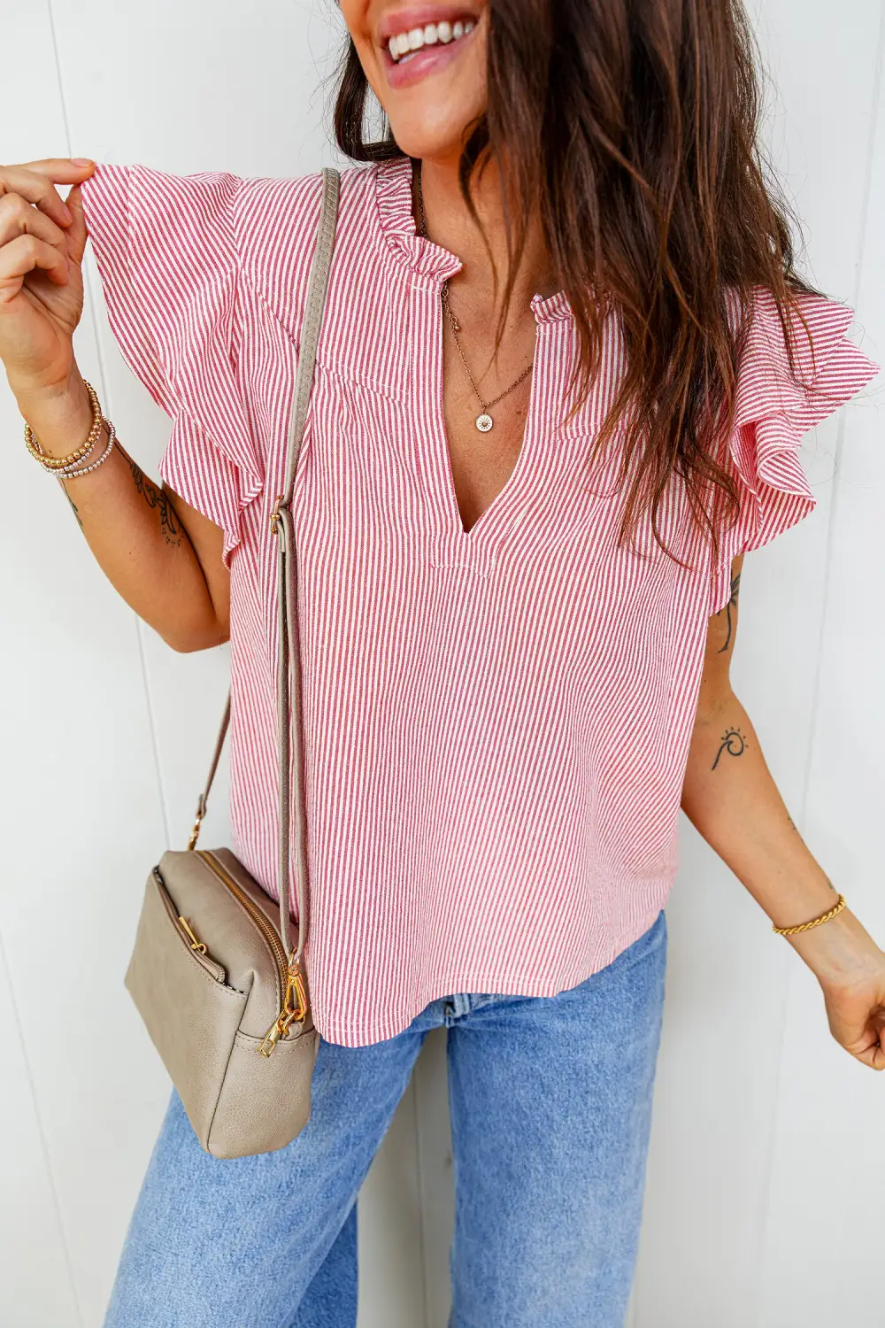Polished Ruffle Sleeve Frill Detail Blouse