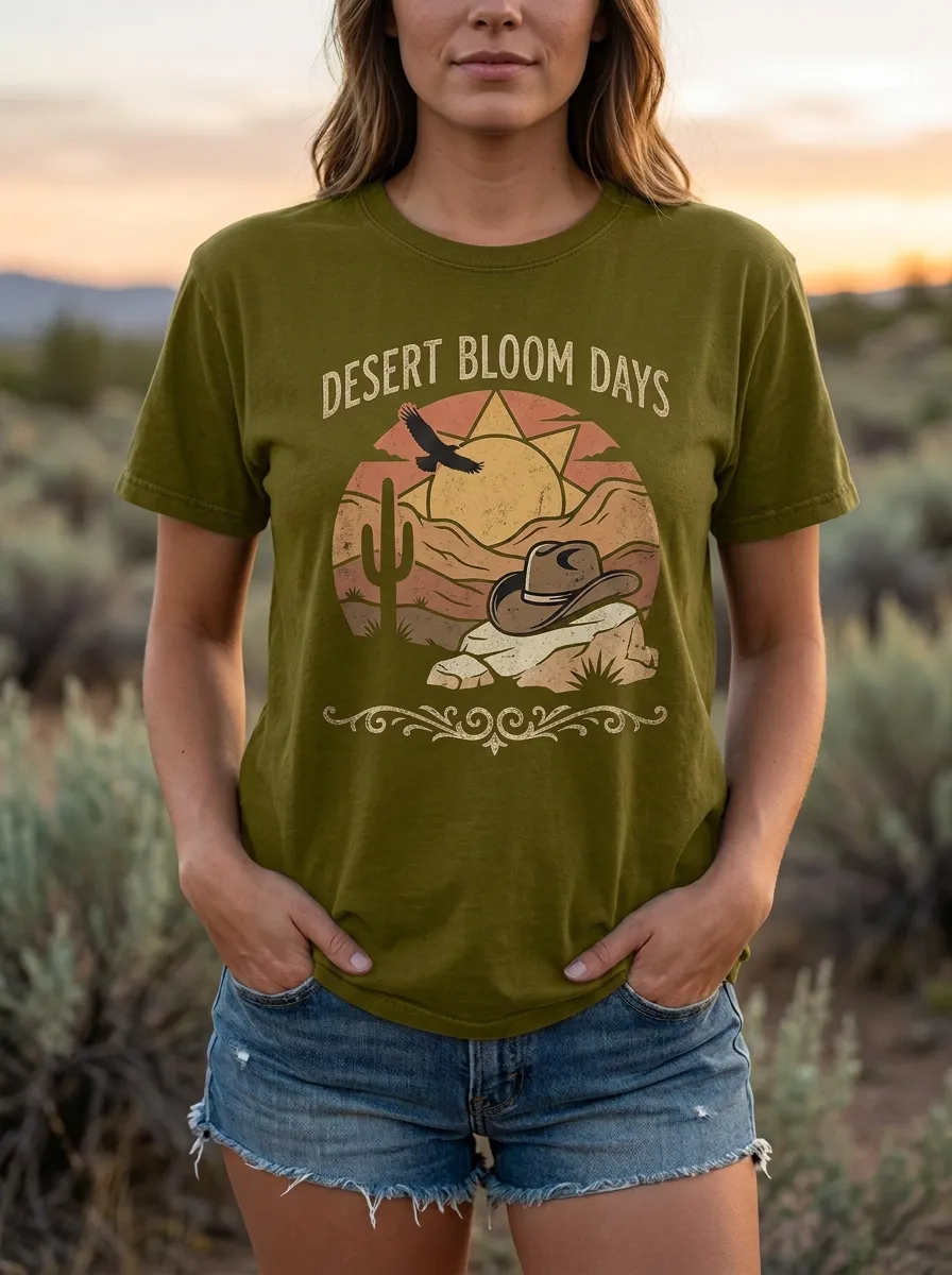 Cowboy-Hat Floral Western Crewneck T-Shirt