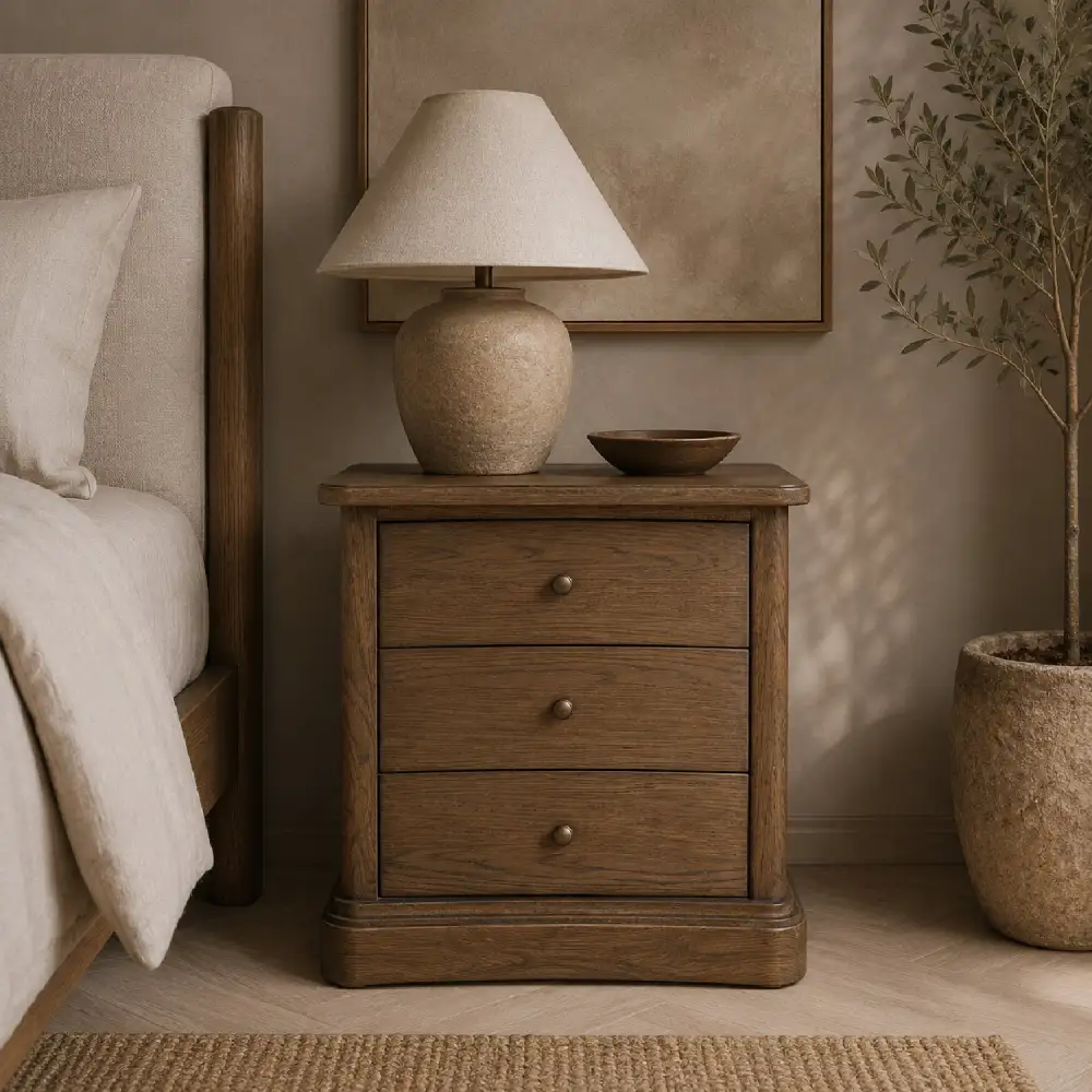Solid Oak Curved Drawer Nightstand