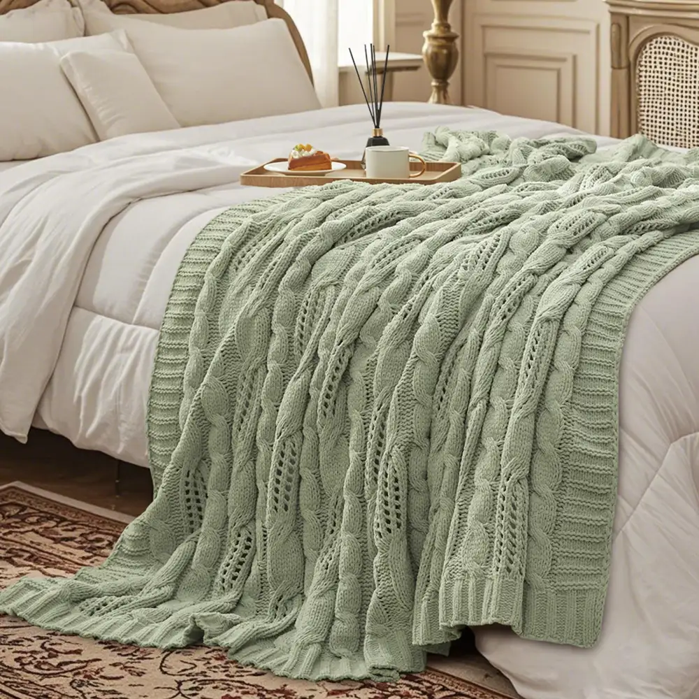 Chenille Cable-Knit Throw Blanket