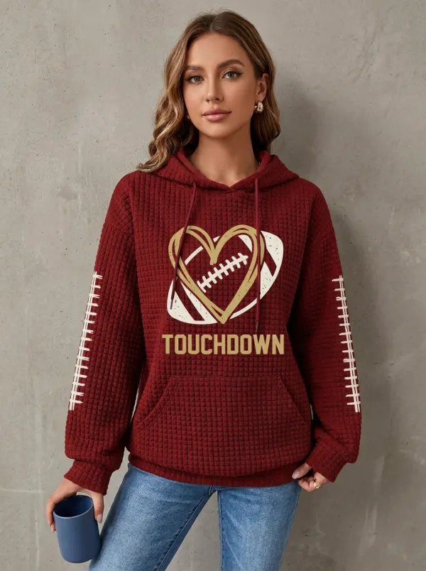 Women's Football Lover Heart Touchdown Printed Hoodie