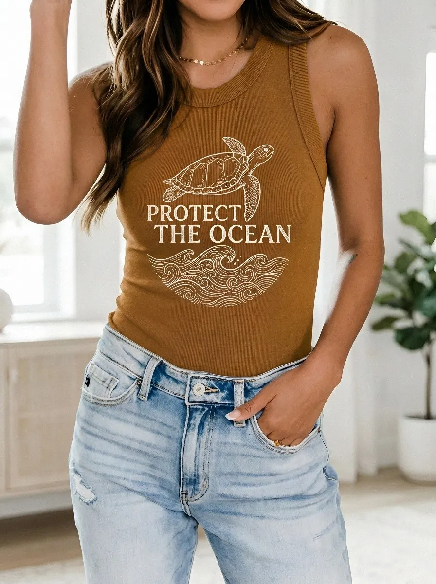 Women's Ocean Lover Sea Turtle Protect The Ocean Printed Tank Top