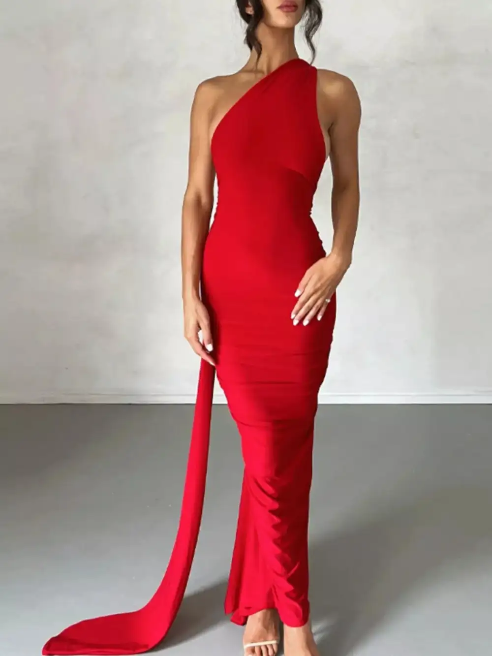 Backless One Shoulder Ruched Bodycon Maxi Dress