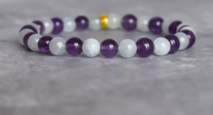 Aquarius Zodiac Amethyst Bead Bracelet