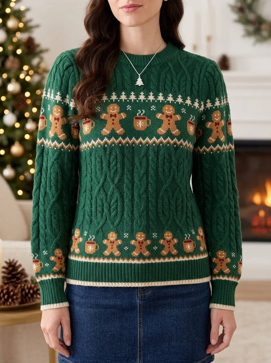 Christmas Gingerbread Man Coffee Cup Patterned Knitted Sweater