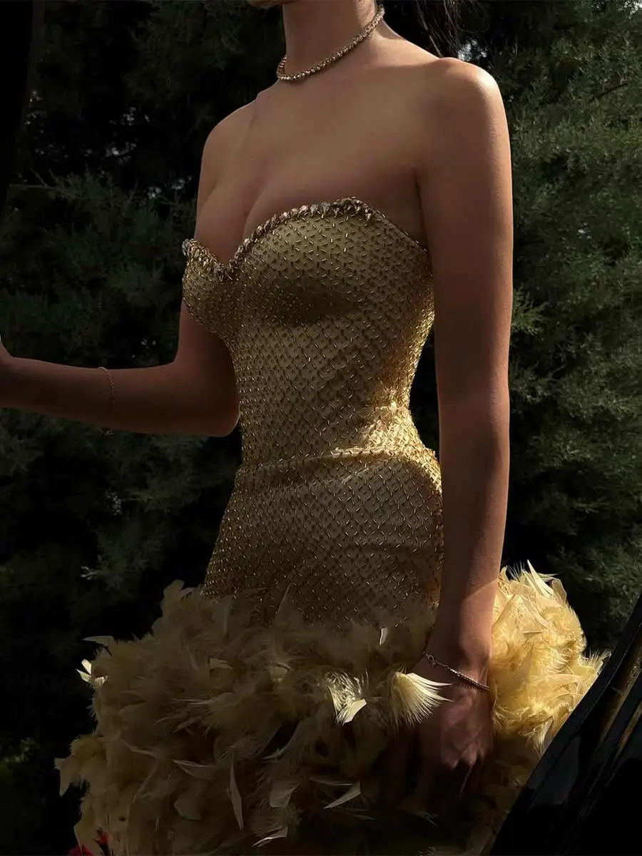 Zara Strapless Feather Mini Dress