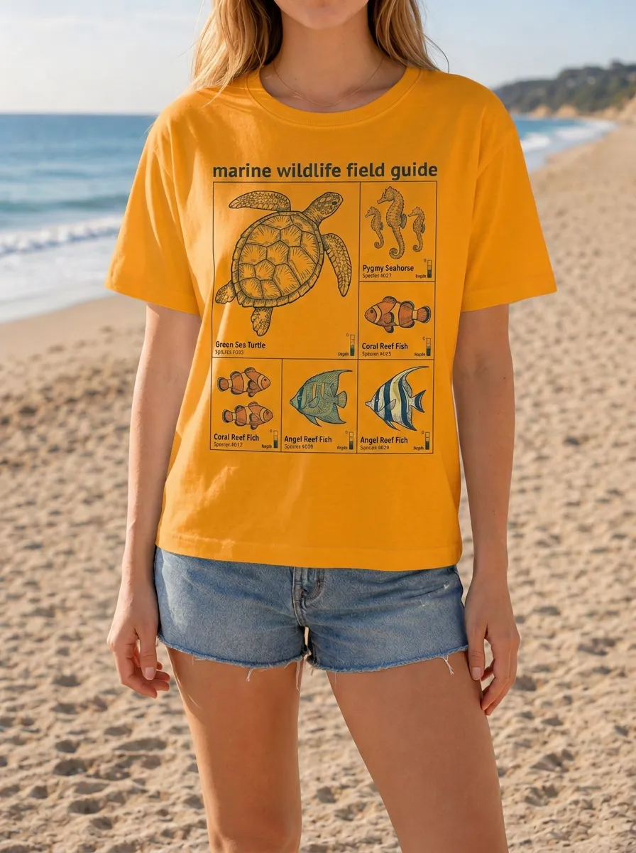 Women's Marine Biology Lover Sea Turtle Seahorse Printed T-shirt