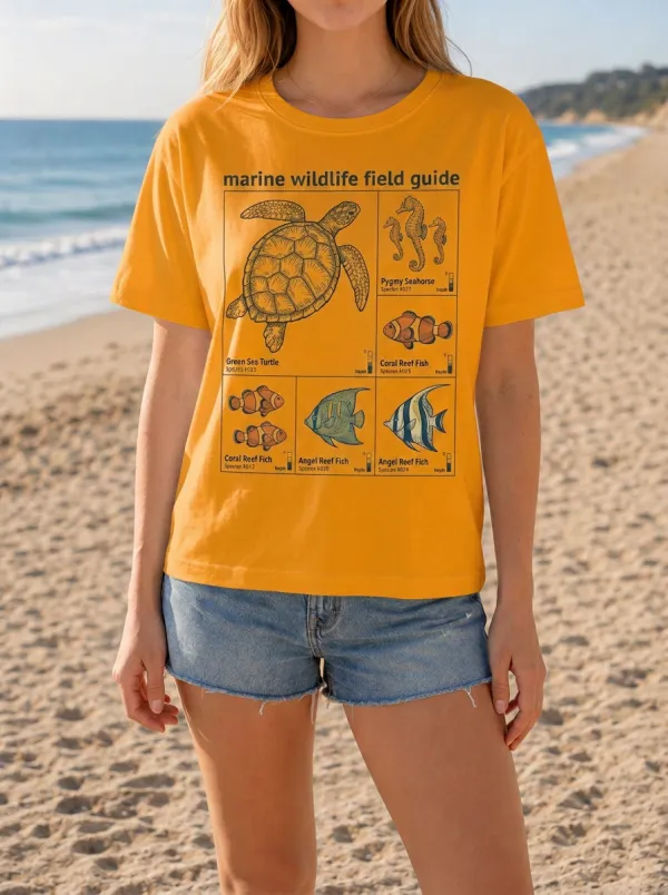 Women's Marine Biology Lover Sea Turtle Seahorse Printed T-shirt